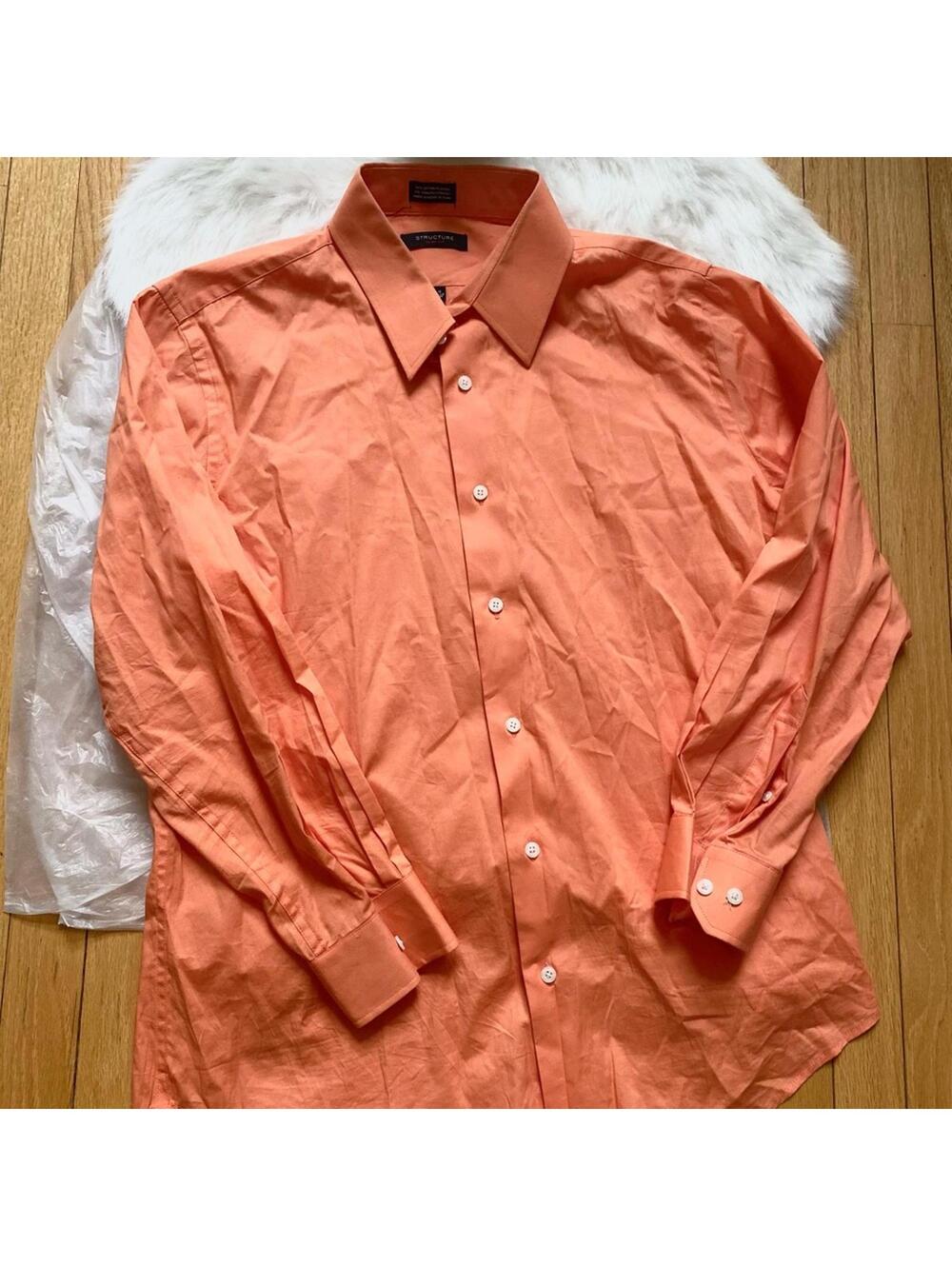 Structure Slim Fit Orange Dress Shirt Large 16-16.5 32/33